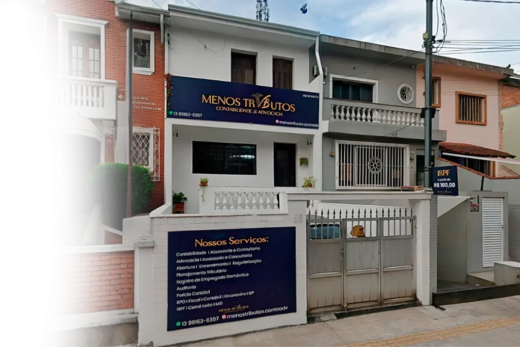 Fachada do escritório Menos Tributos Contabilidade e Advocacia em Santos